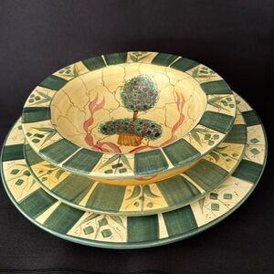 LAURIE GATES CHRISTMAS TOPIARY DINNER PLATE, SALAD PLATE And BOWL SET